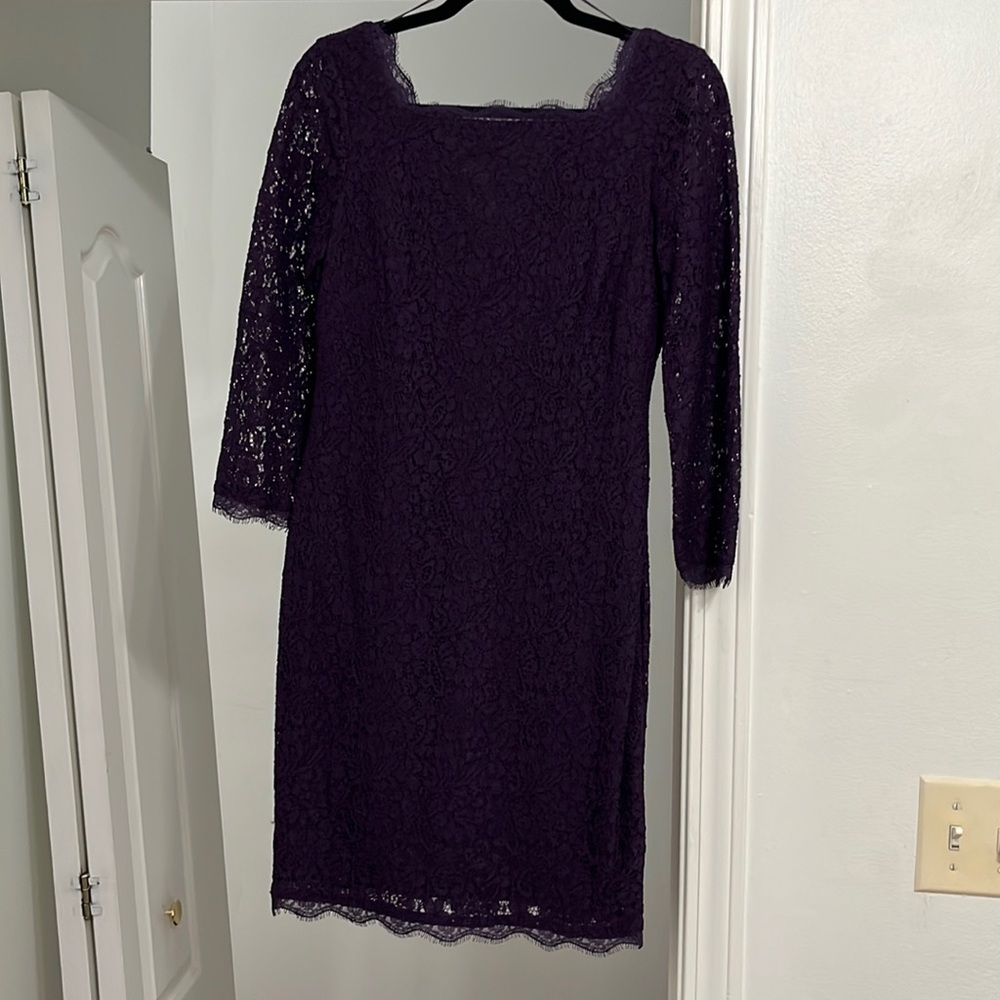 Adrianna Papell Purple Laced Scallop Cocktail Dress